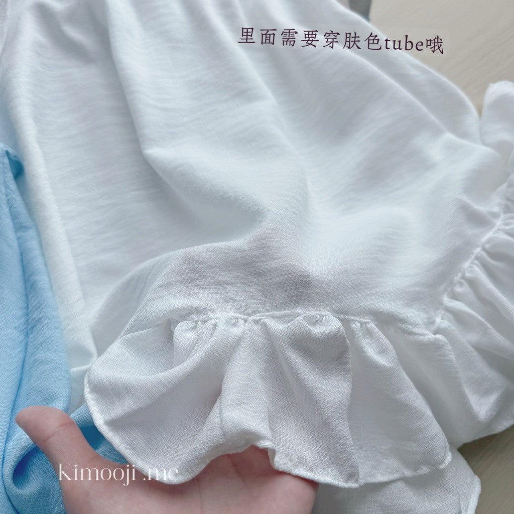【T-1270】夏日度假氛围的挂脖荷叶边无袖娃娃衫☀️