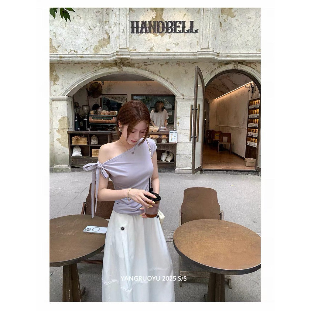 【T-1329】Sweet Girl Look 莱赛尔多穿法绑带上衣