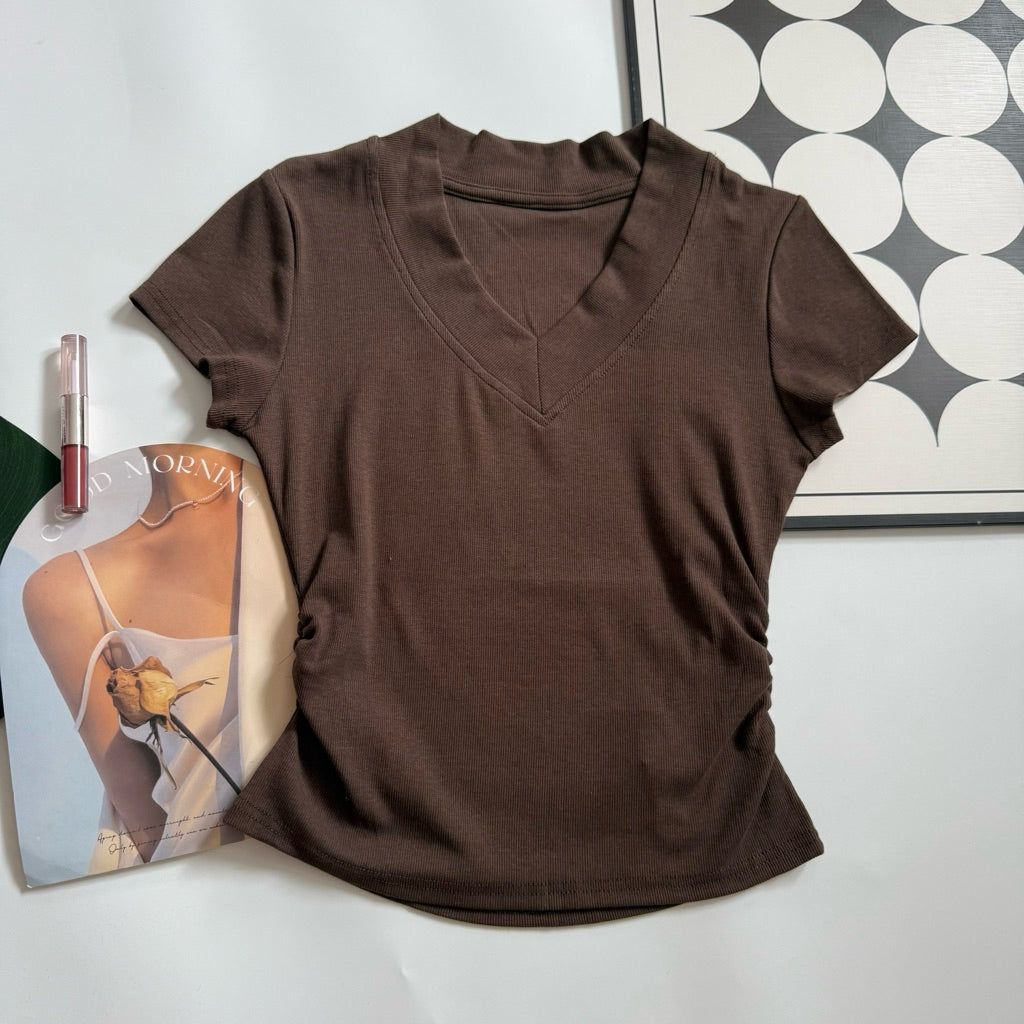 【T871】Ribbed V-Neck Slim Fit Tee ✨