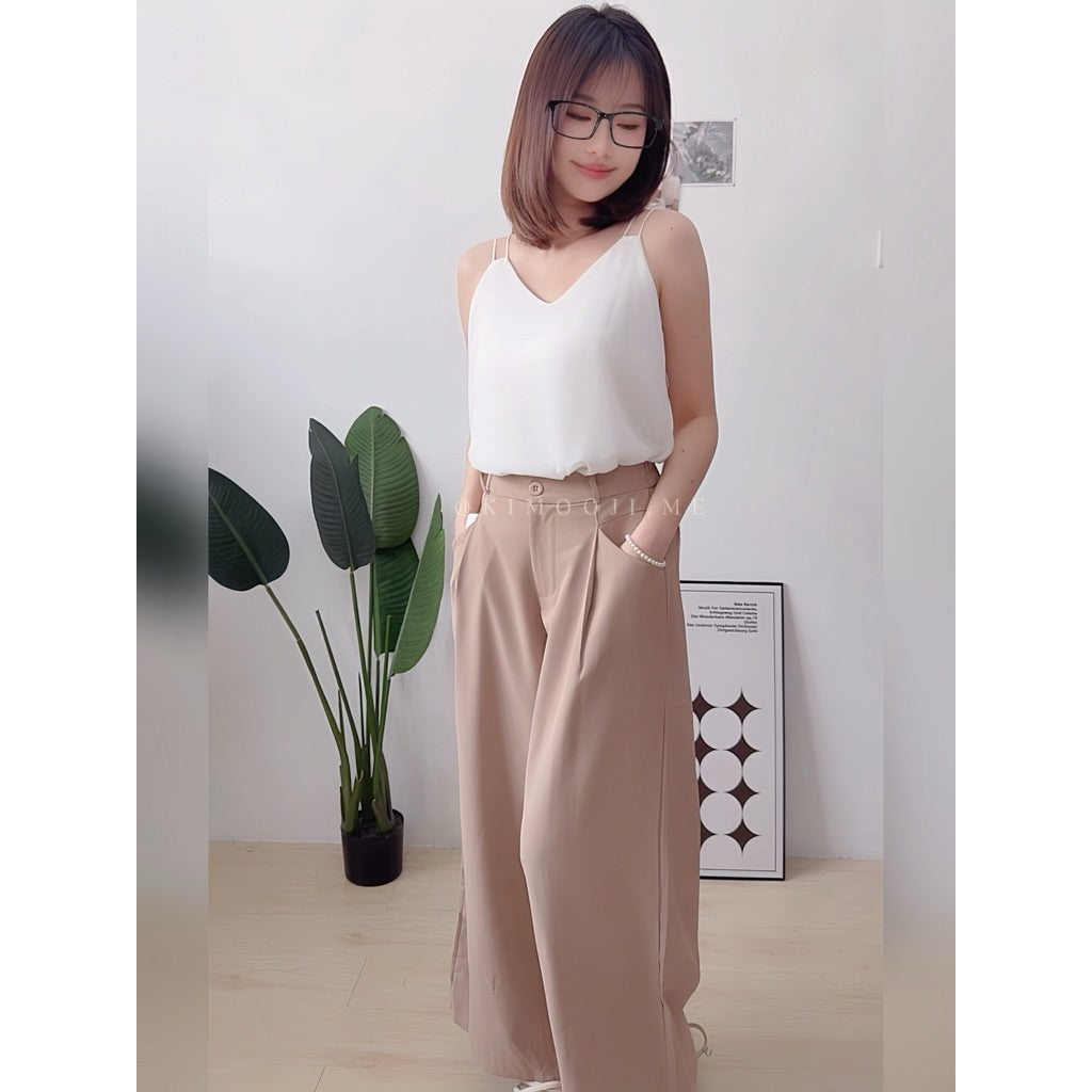 【T933】Lace Ribbon Wide Leg Pants 蕾丝绑带显瘦西装阔腿裤