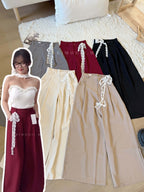 【T933】Lace Ribbon Wide Leg Pants 蕾丝绑带显瘦西装阔腿裤