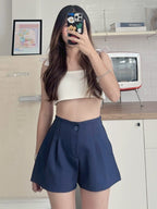 【T962】A-Line Pleated Suit Shorts A字西装显瘦高腰百搭休闲裤 TALENT