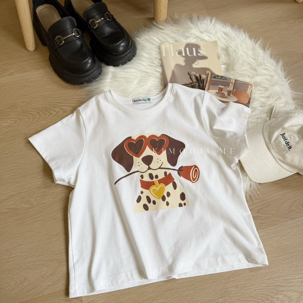 【T951】超可爱！宽松软棉上衣 Cute Puppy Print Loose Crop Tee