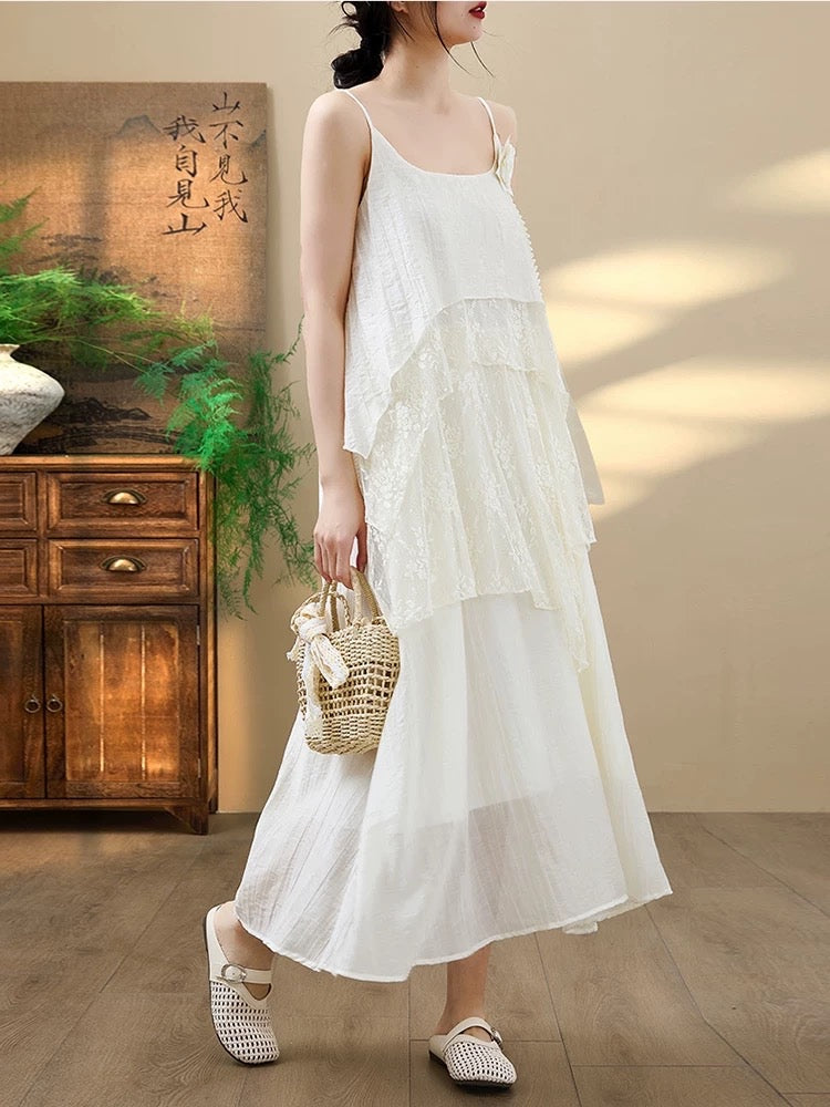 【T1106】🕊️ Premium French White Lace Maxi Dress 仙女裙 🤍