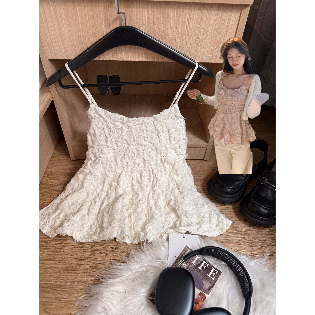 【T-1110】春天的浪漫🌼高级感立体花朵吊带上衣
