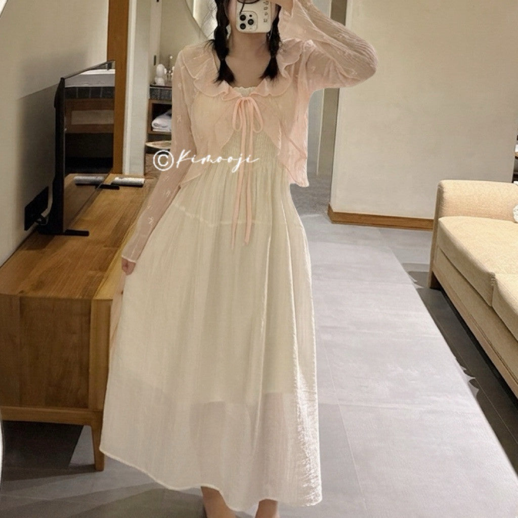 【T-1194】温柔风木耳边蕾丝防晒罩衫 Sweet Floral Lace Ruffle Outer