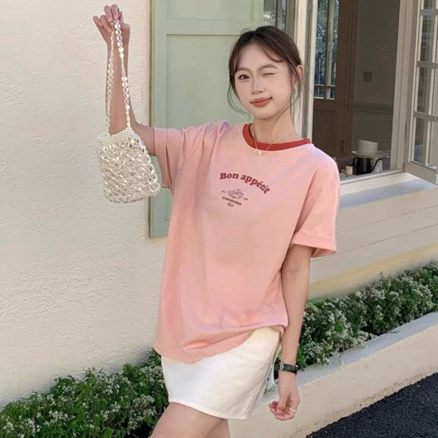 【T-1226】法式甜品🍮撞色爽肤棉女Tee