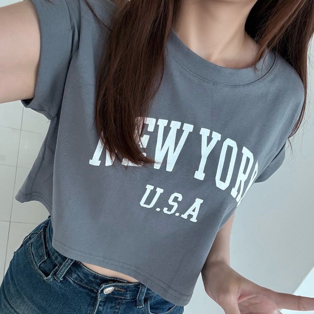 【T-1236】超百搭～自留！NEW YORK Loose Crop Top