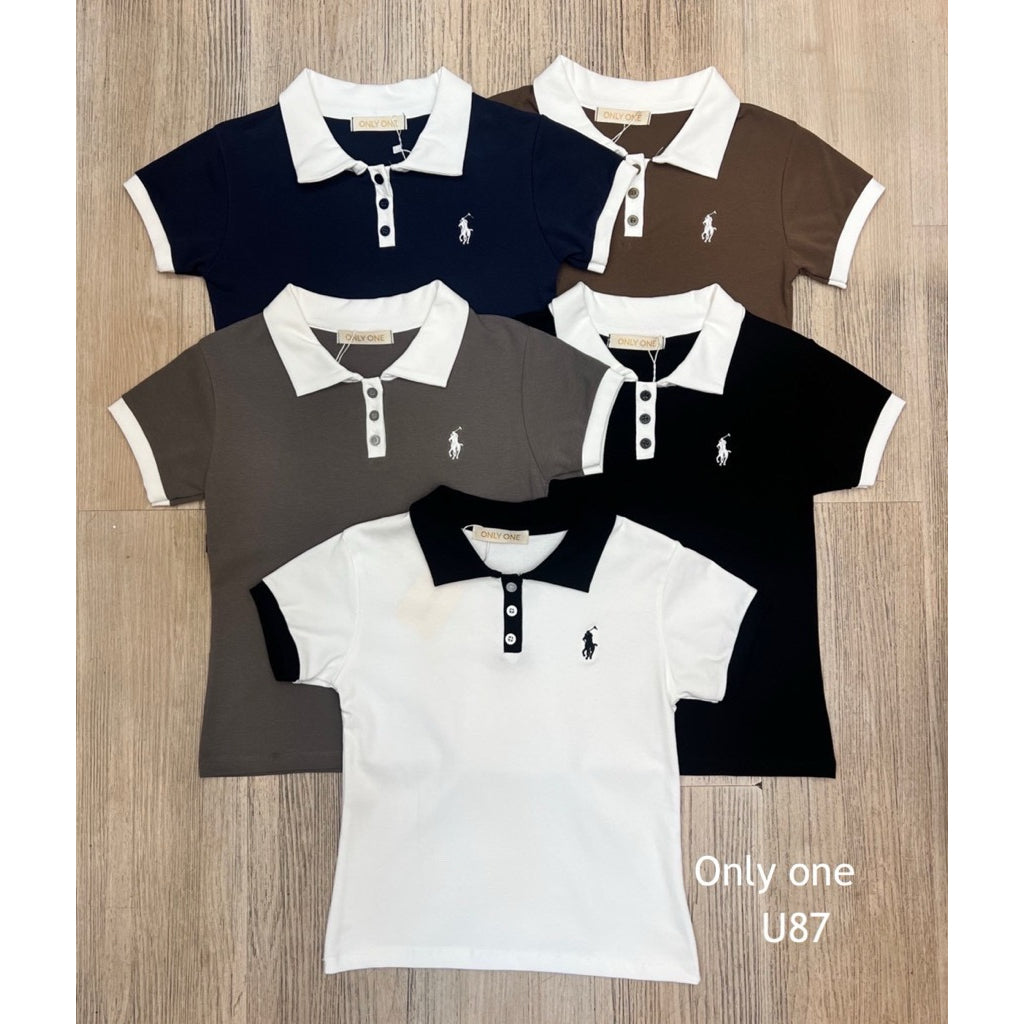 【T879】Duo Toned 🐎简约撞色短袖上衣Tee