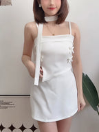 【T907】立体蝴蝶结Choker Set A line Skirt + Ribbon Singlet Top