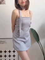 【T907】立体蝴蝶结Choker Set A line Skirt + Ribbon Singlet Top