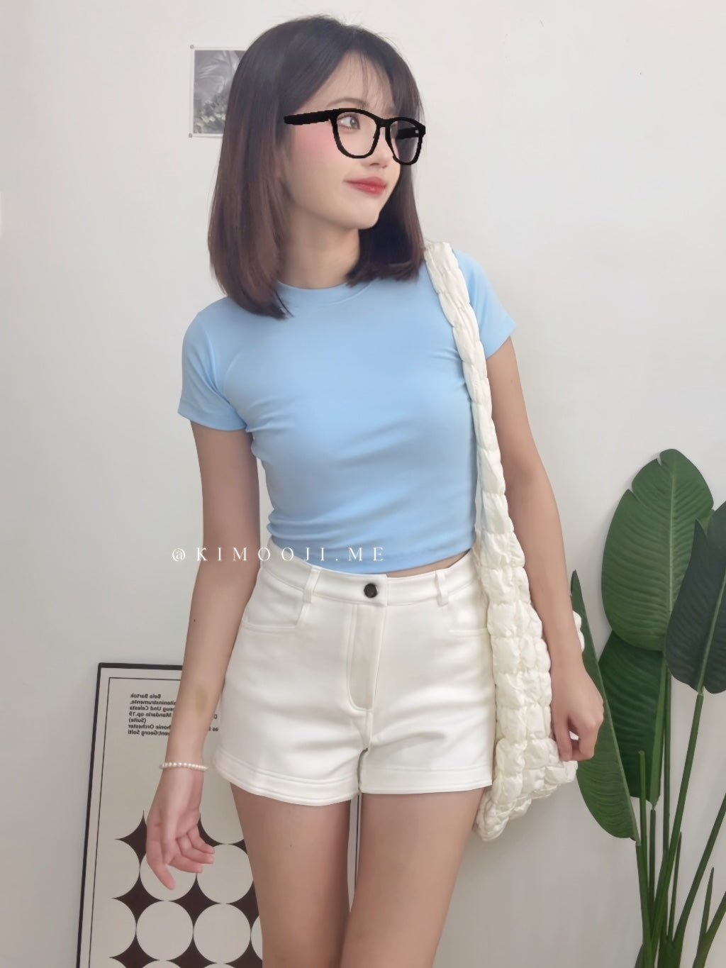 【T937】日常必备百搭圆领修身显瘦短款上衣