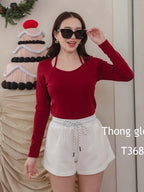 【T991】ThongGlom挂脖假两件纯棉长袖上衣女