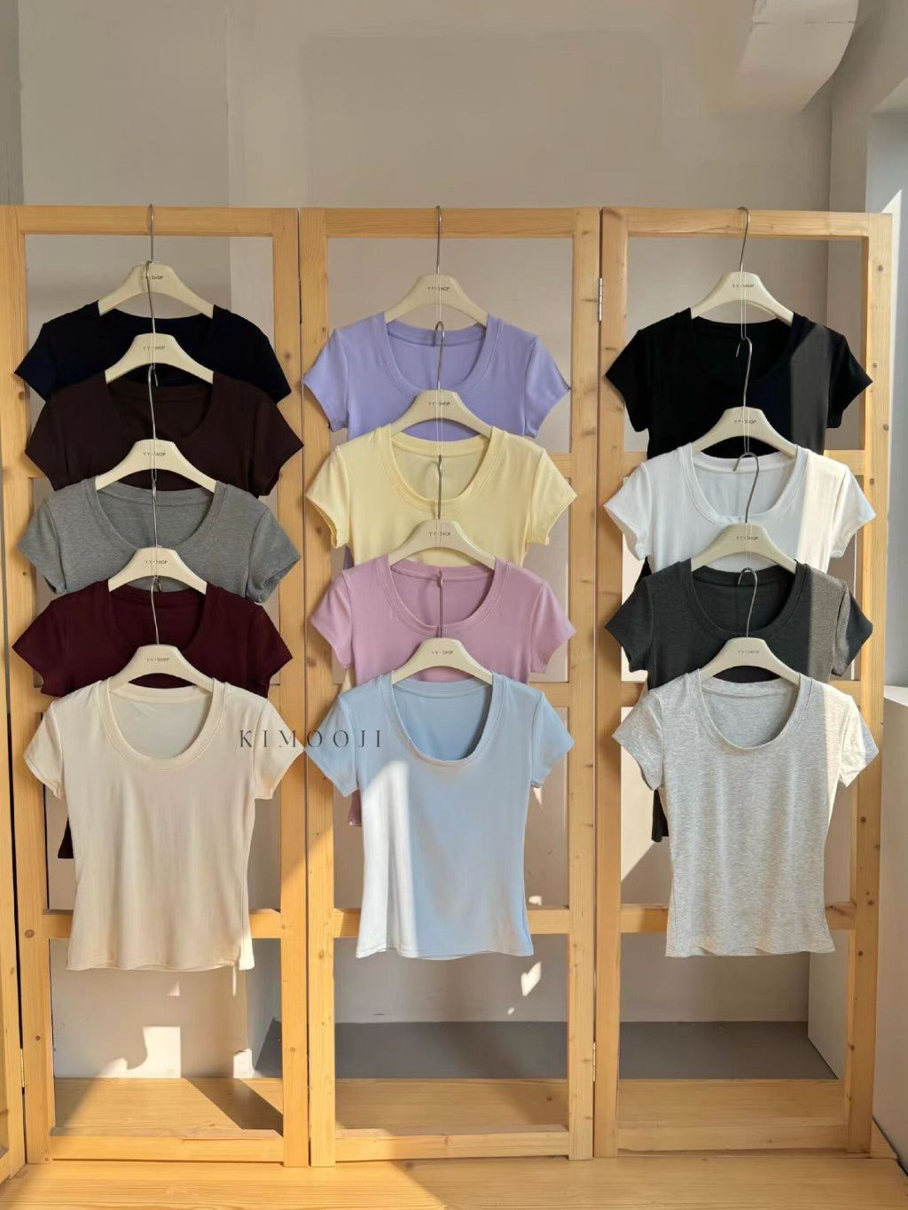【T1030】高弹力显瘦正肩圆领女Tee