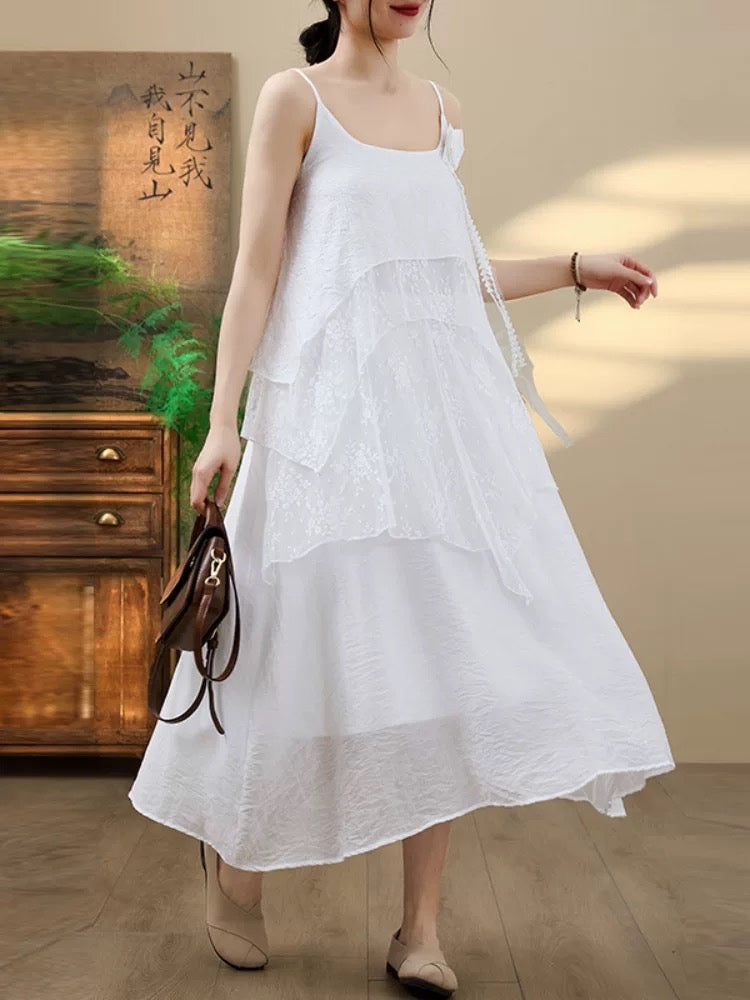 【T1106】🕊️ Premium French White Lace Maxi Dress 仙女裙 🤍