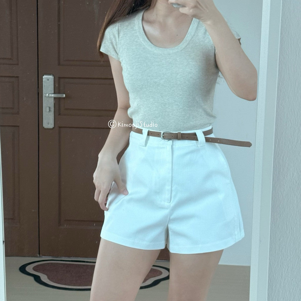 【T-1249】Basic Knitted Tee 纯色百搭 U领针织短袖Tee