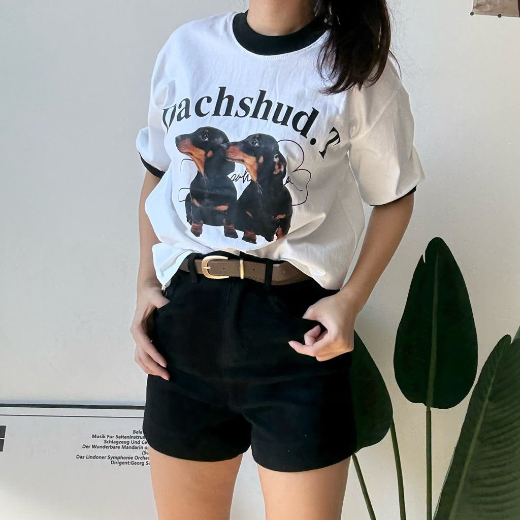 【T845】 小狗印花拼色T恤 🐶