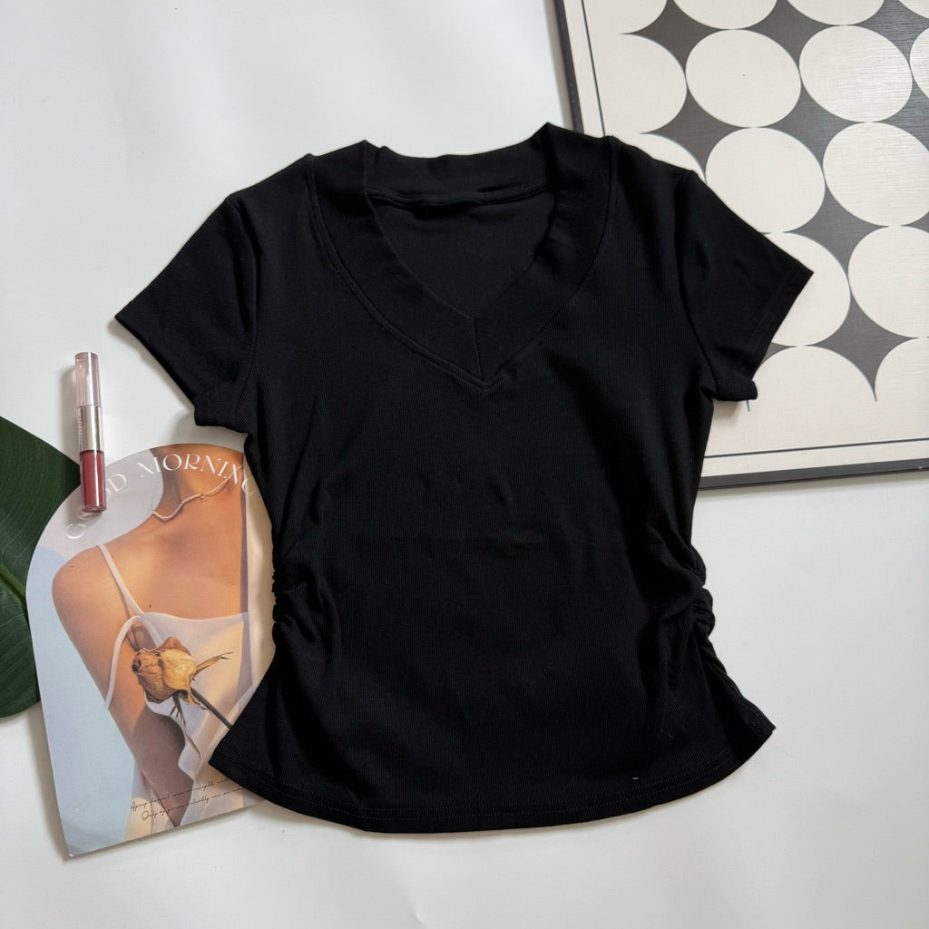 【T871】Ribbed V-Neck Slim Fit Tee ✨