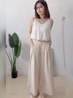 【T933】Lace Ribbon Wide Leg Pants 蕾丝绑带显瘦西装阔腿裤
