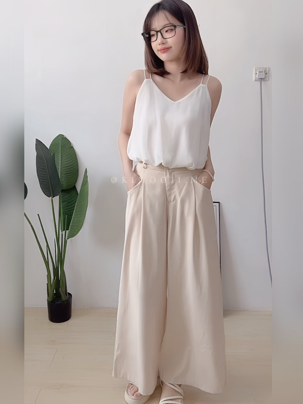 【T933】Lace Ribbon Wide Leg Pants 蕾丝绑带显瘦西装阔腿裤