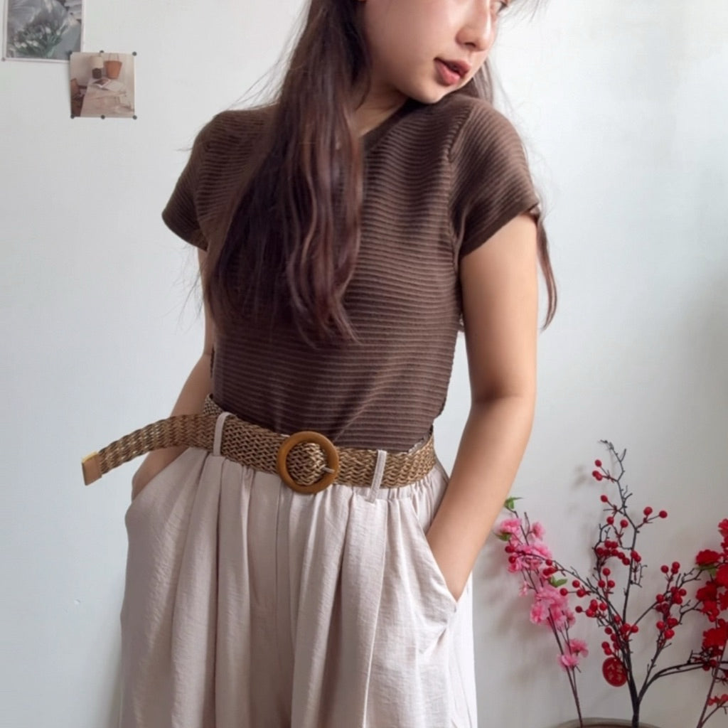 【T913】 Ribbed Knit Tee 高质感针织短袖上衣