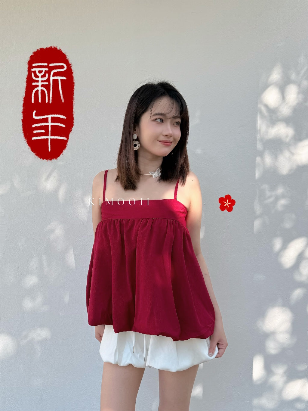 【T1046】肩带可调节! 花苞pompom无袖上衣