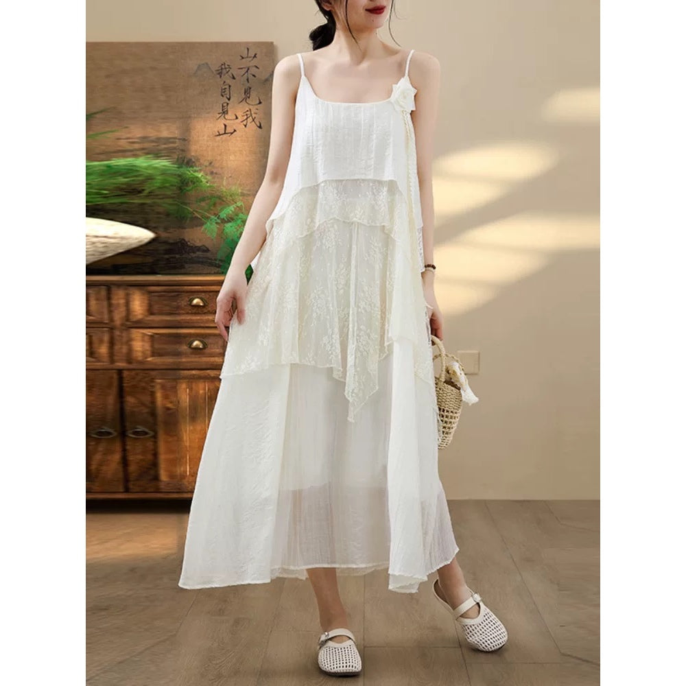 【T1106】🕊️ Premium French White Lace Maxi Dress 仙女裙 🤍