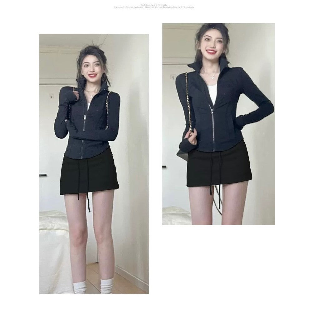 【T-1166】S/M/L Cotton 运动风短裙 显瘦百搭纯棉抽绳半身裙