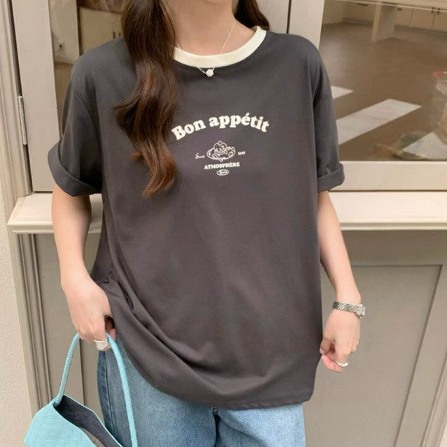 【T-1226】法式甜品🍮撞色爽肤棉女Tee