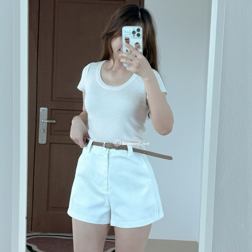 【T-1249】Basic Knitted Tee 纯色百搭 U领针织短袖Tee