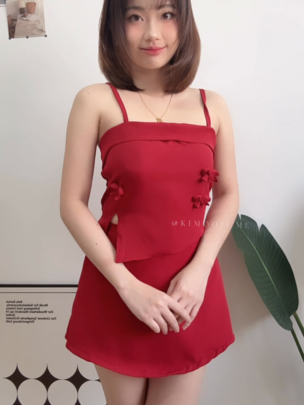 【T907】立体蝴蝶结Choker Set A line Skirt + Ribbon Singlet Top
