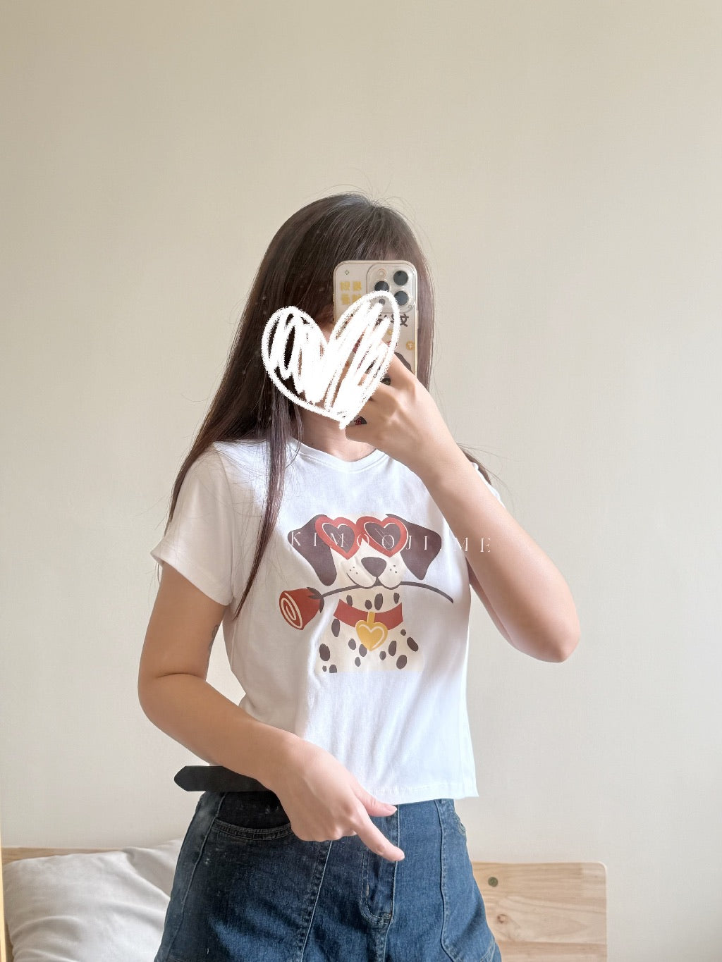 【T951】超可爱！宽松软棉上衣 Cute Puppy Print Loose Crop Tee
