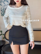 【T993】欧美女人味小开叉西装半身裙