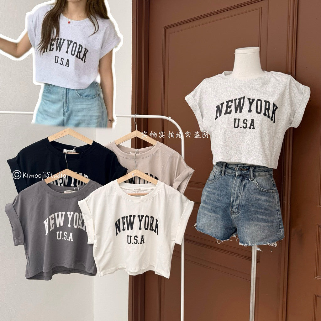 【T-1236】超百搭～自留！NEW YORK Loose Crop Top