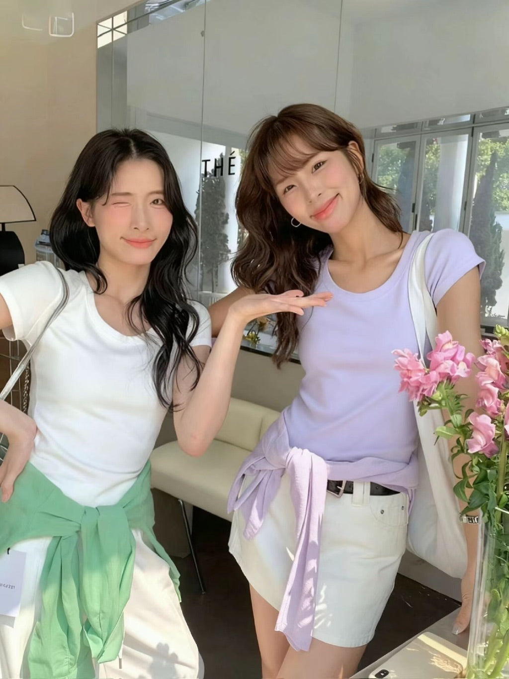 【T1030】高弹力显瘦正肩圆领女Tee
