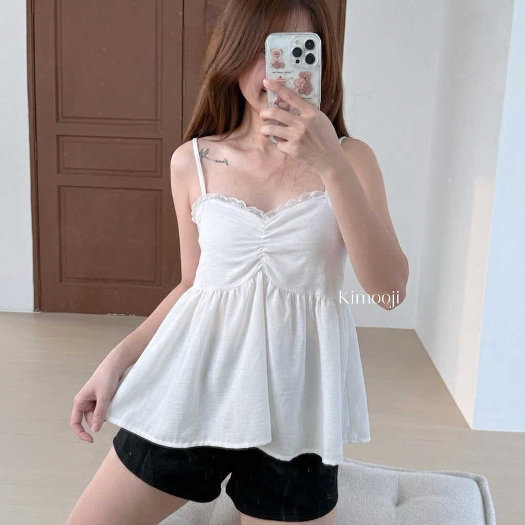 【T-1279】Sexy Back 度假风甜美蕾丝花边吊带上衣