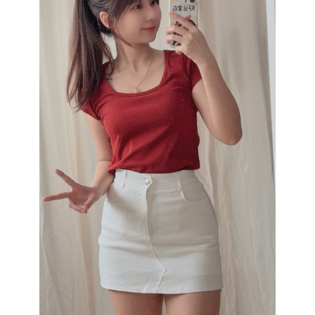 【T856】Thong Glom 方领修身上衣女T恤 Basic Slim Fit Tee