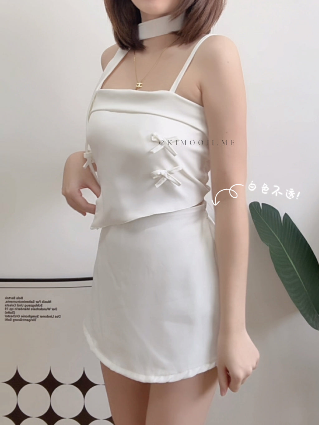【T907】立体蝴蝶结Choker Set A line Skirt + Ribbon Singlet Top