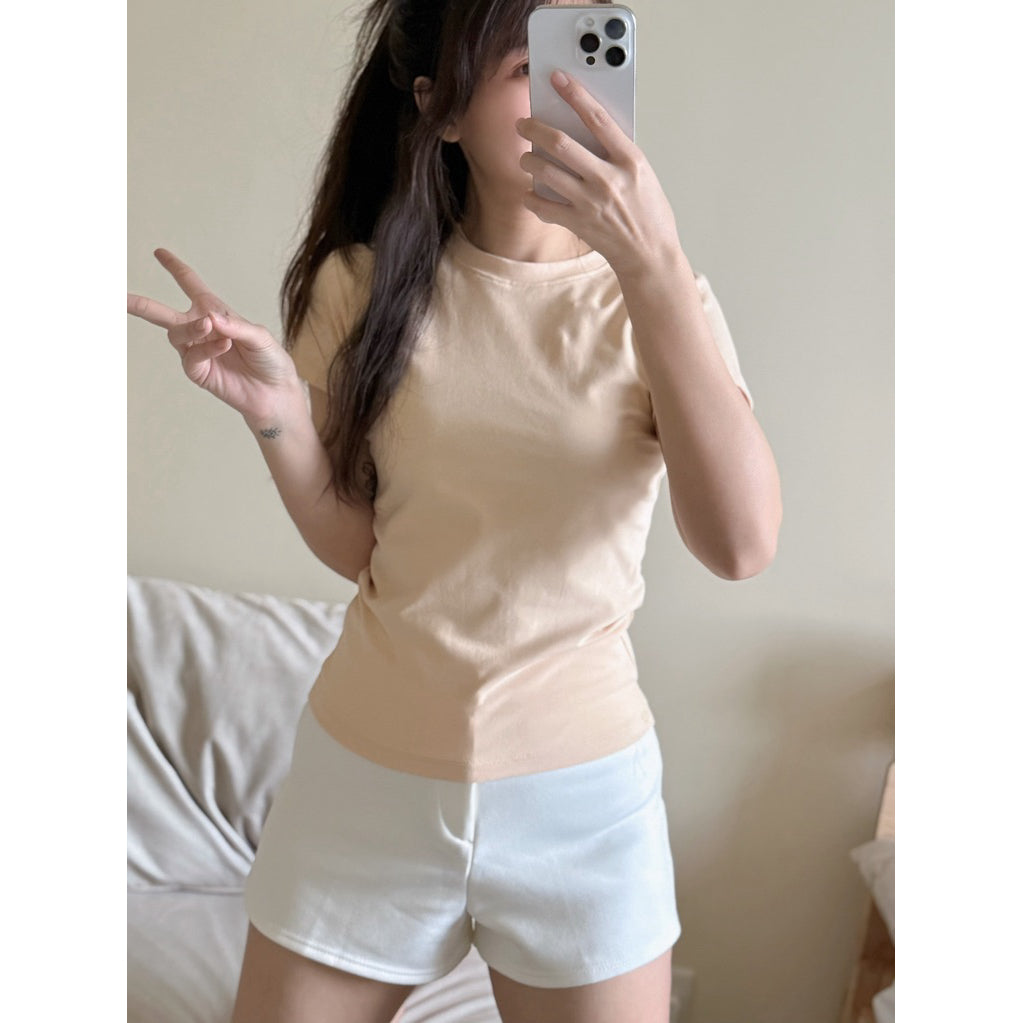 【T942】 SKIMS正肩修身显瘦素色圆领女Tee April