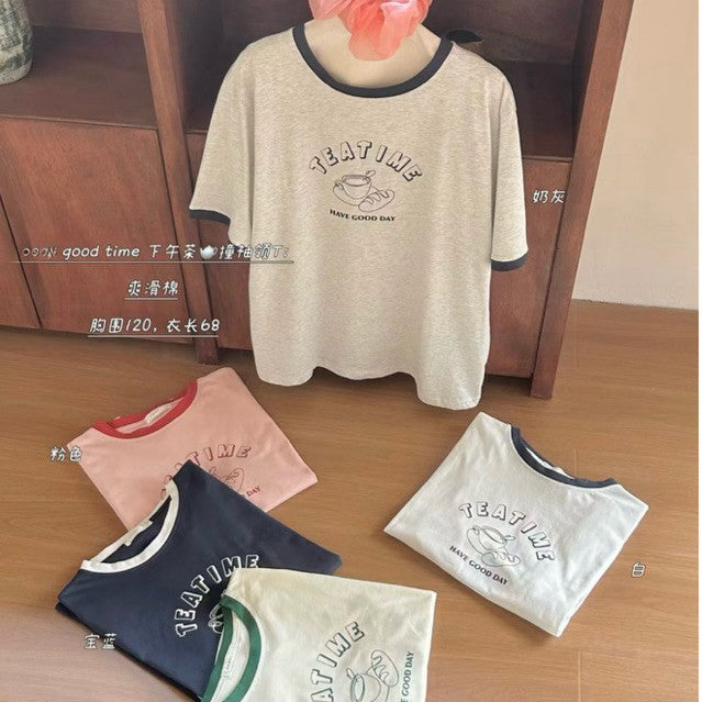 【T-1223】Teatime 韩系印花下午茶爽肤棉Tee