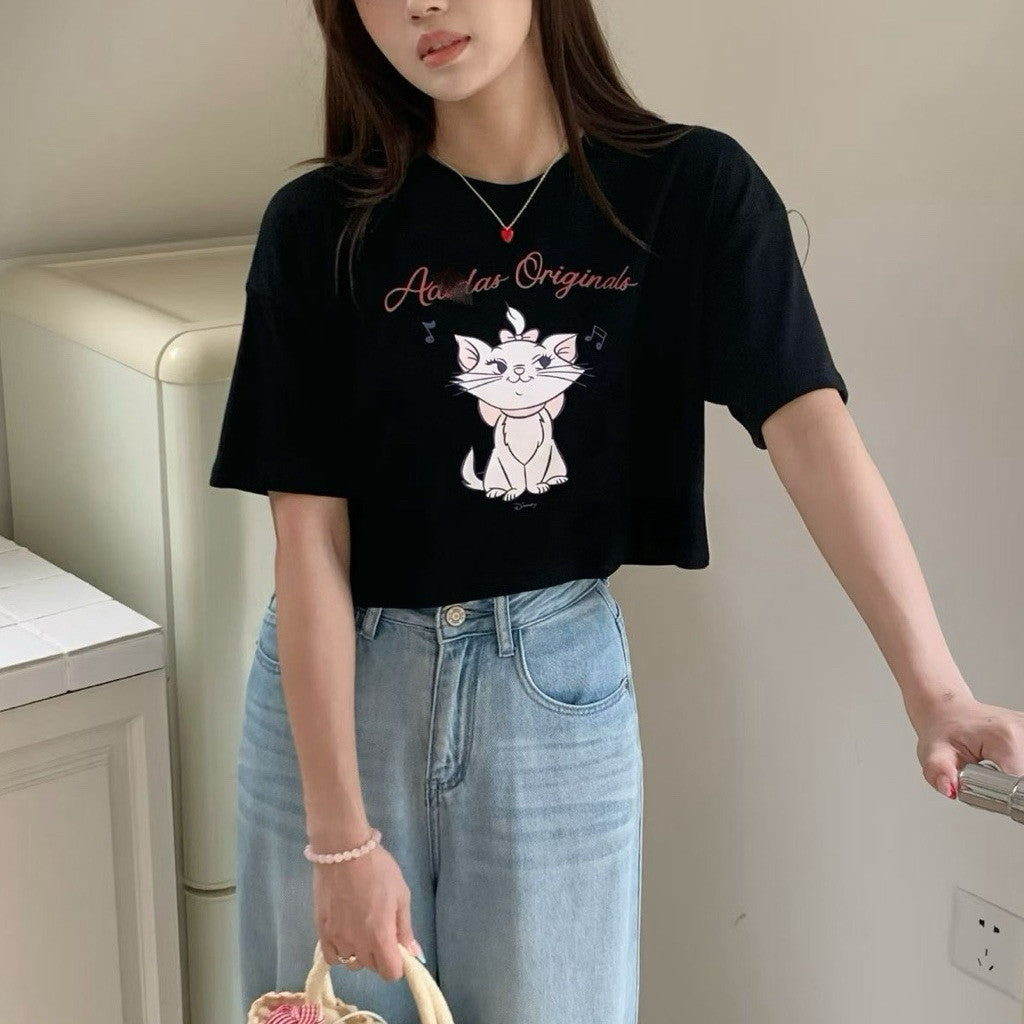 【T-1237】Marie 🐱 短款T恤 Graphic Crop Top