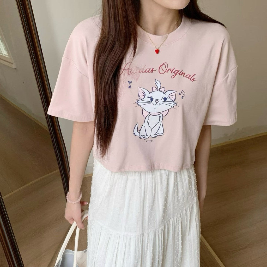 【T-1237】Marie 🐱 短款T恤 Graphic Crop Top