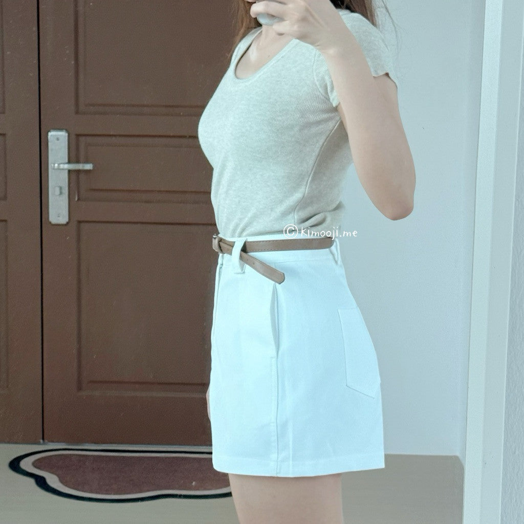 【T-1249】Basic Knitted Tee 纯色百搭 U领针织短袖Tee