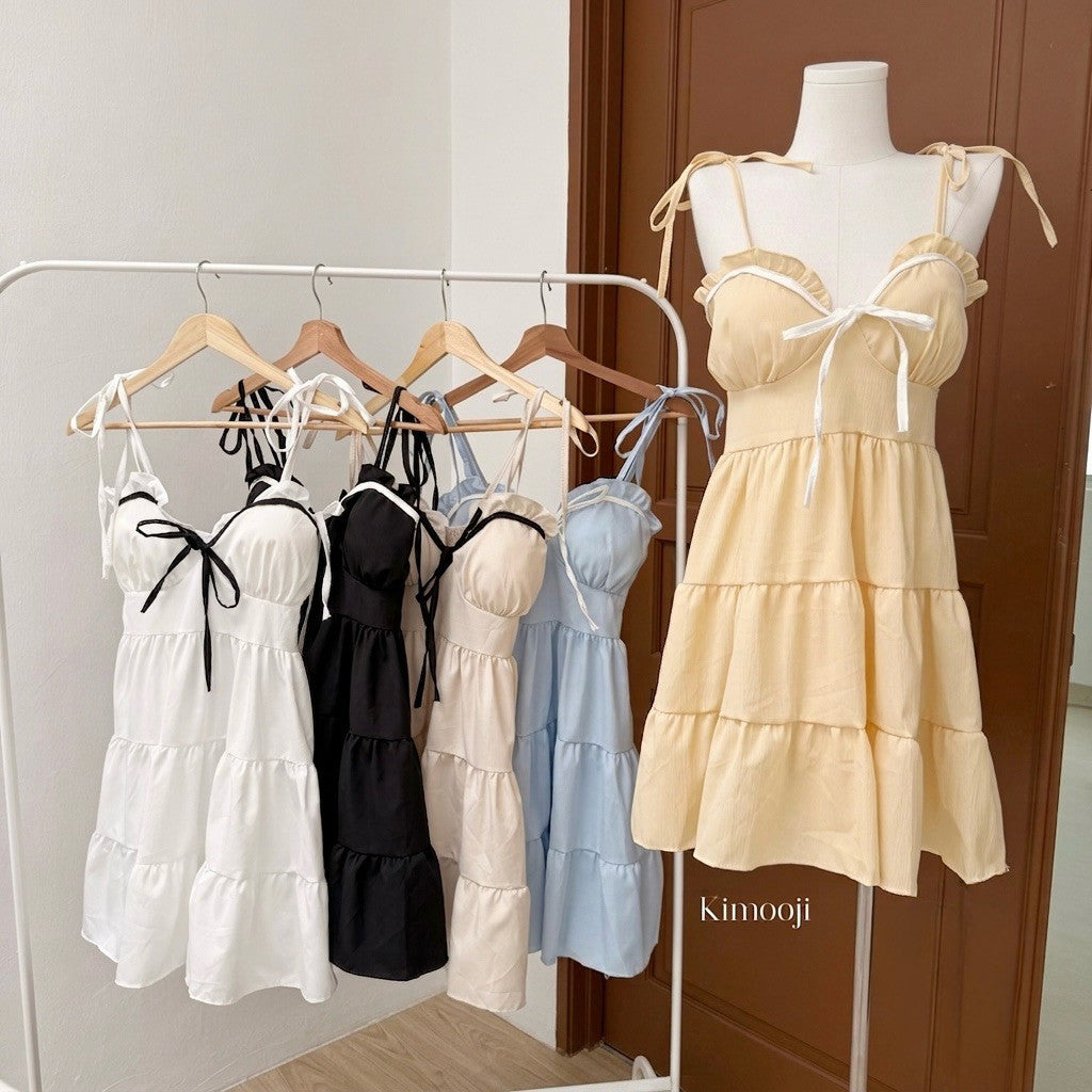【T-1274】甜美撞色蝴蝶结吊带裙 Sweet Bow Vacation Dress