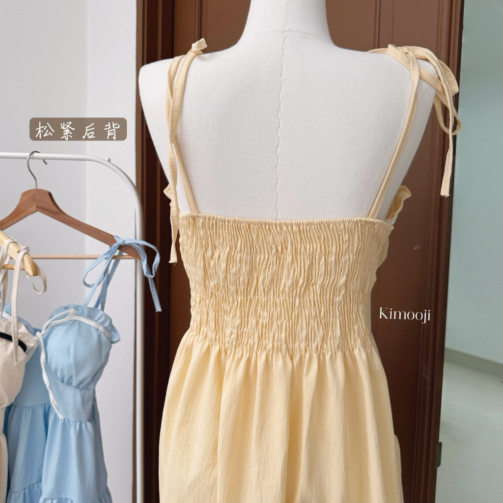 【T-1274】甜美撞色蝴蝶结吊带裙 Sweet Bow Vacation Dress