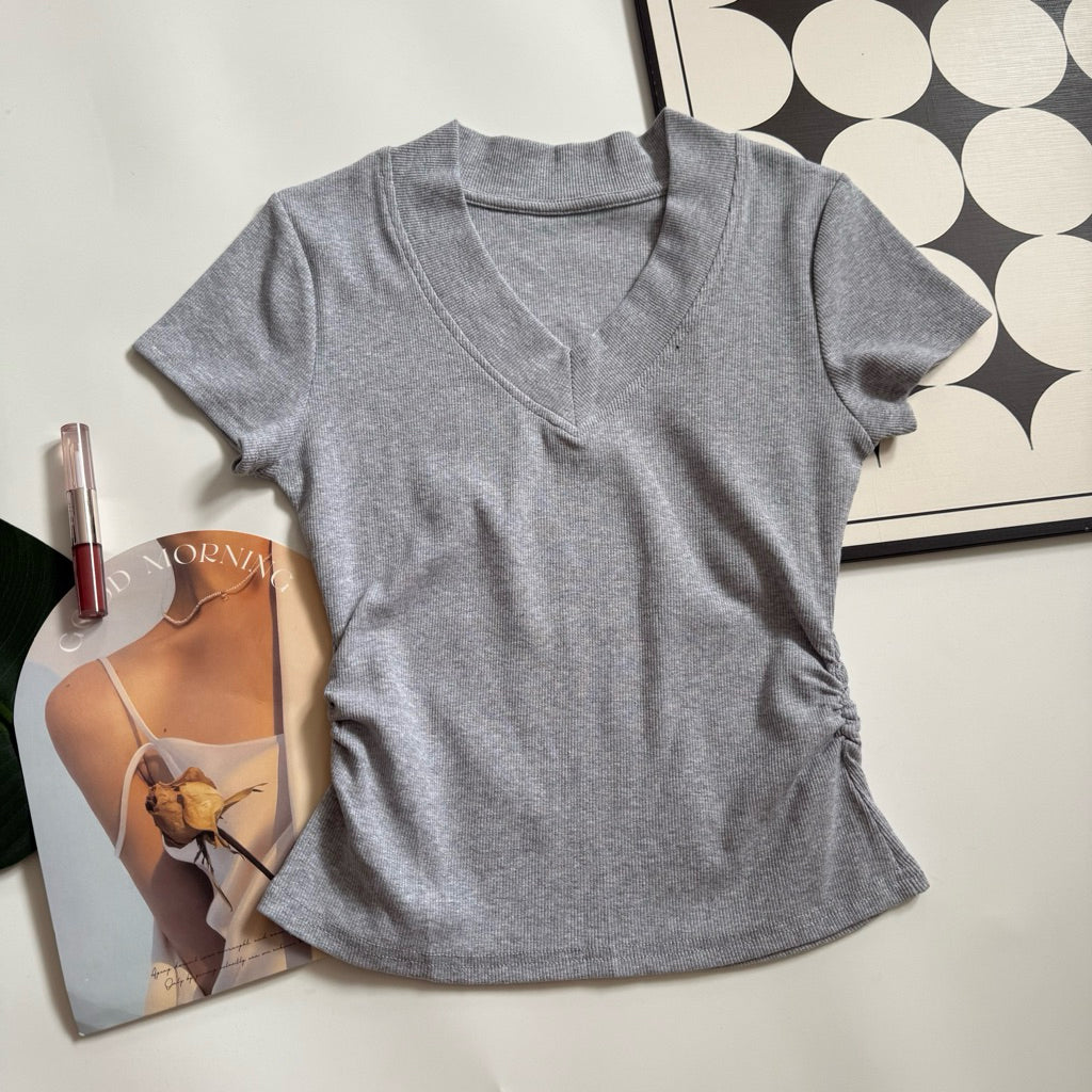 【T871】Ribbed V-Neck Slim Fit Tee ✨