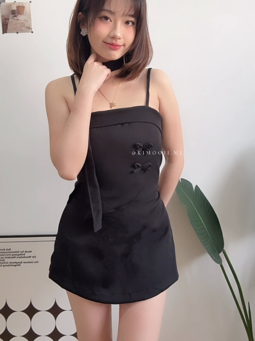 【T907】立体蝴蝶结Choker Set A line Skirt + Ribbon Singlet Top