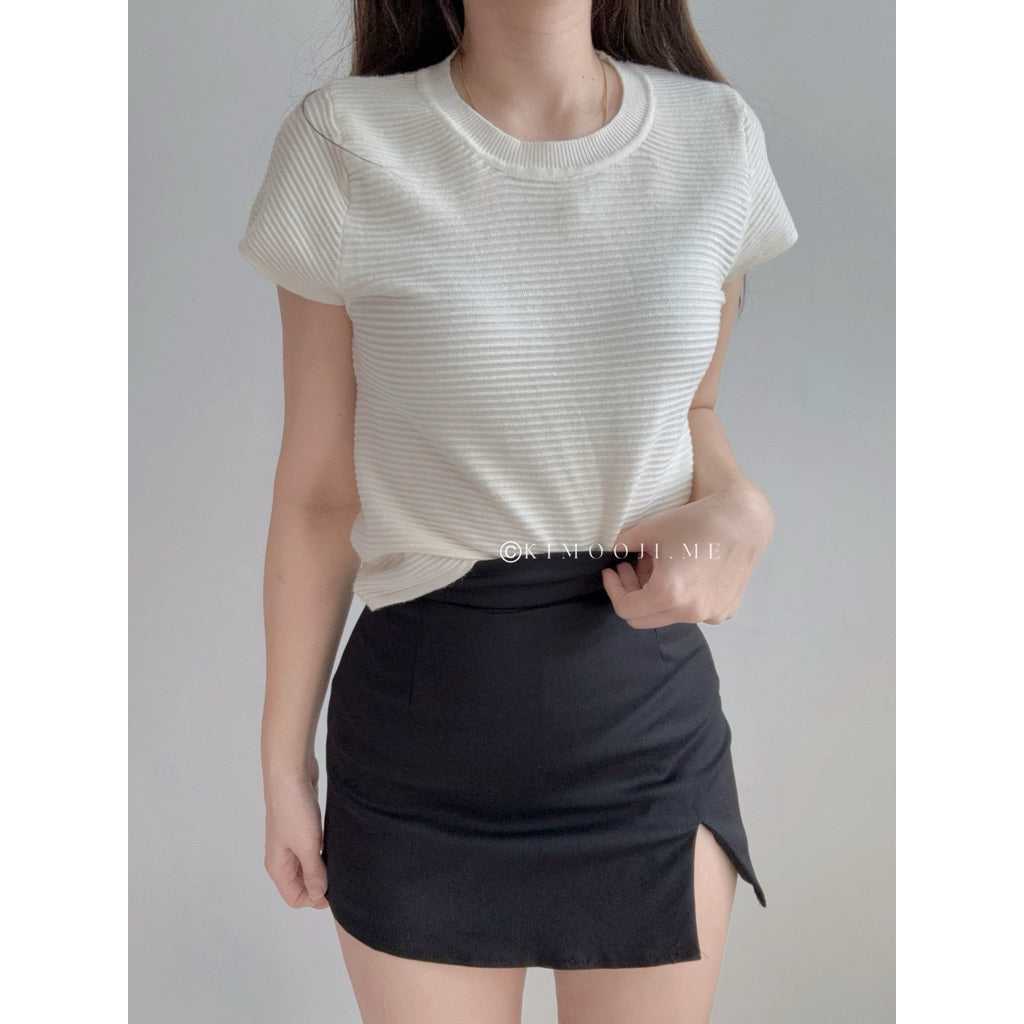 【T913】 Ribbed Knit Tee 高质感针织短袖上衣