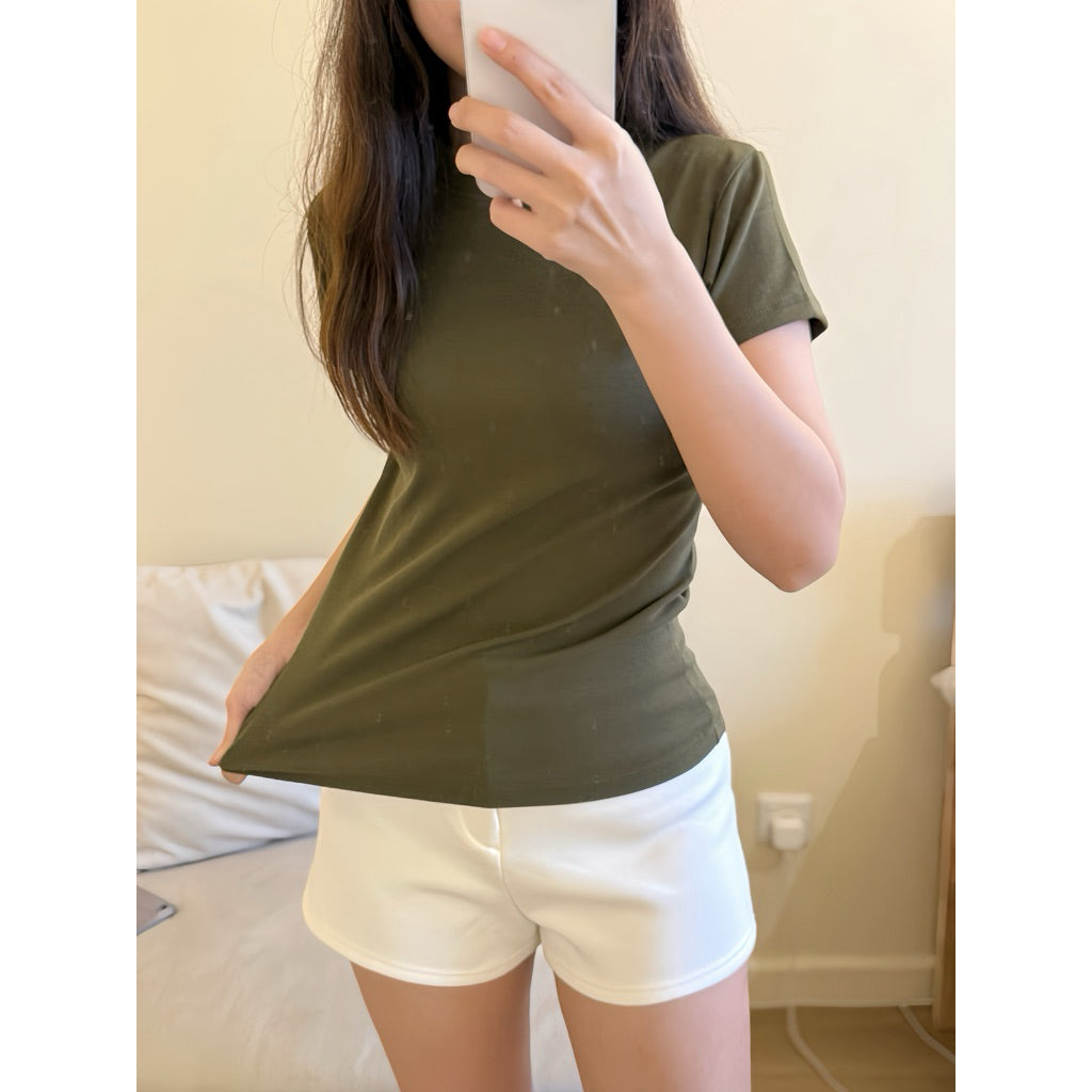 【T942】 SKIMS正肩修身显瘦素色圆领女Tee April