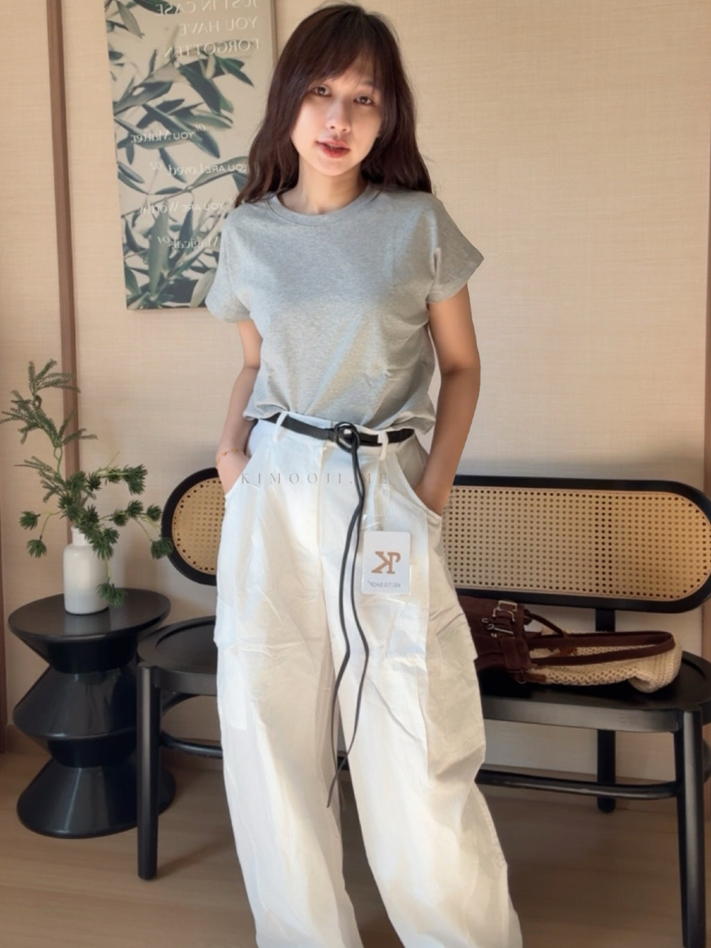 【T973】美式辣妹高腰配腰带工装长裤